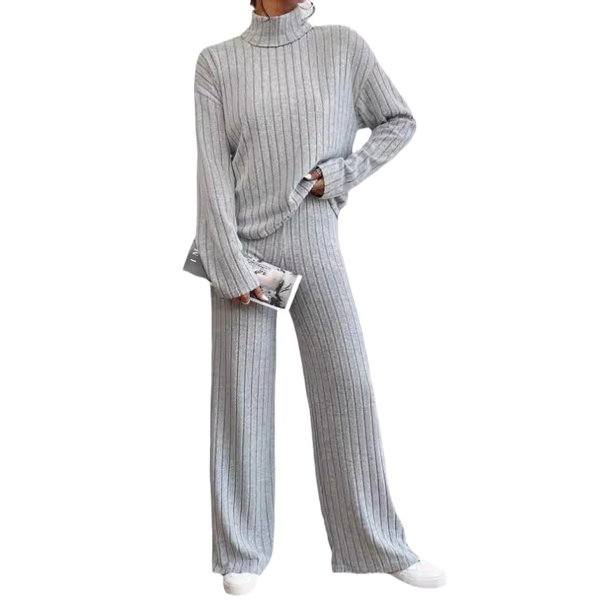 Women's Turtleneck Knitted Loose Trousers Two-piece Set Sweaters