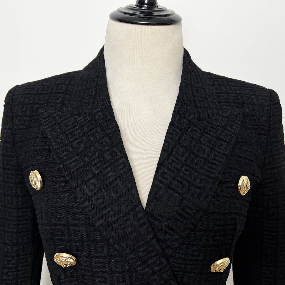 Stylish Fashion Small Lion Buckle Jacquard Blazers