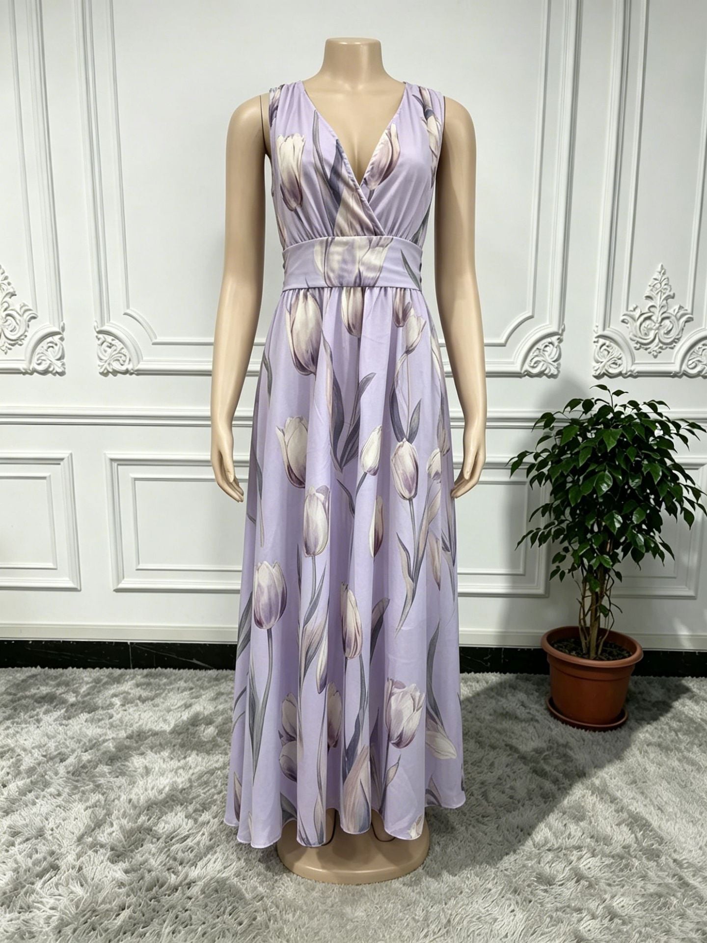 Color Source Sleeveless Encrypted Chiffon Printed Dress