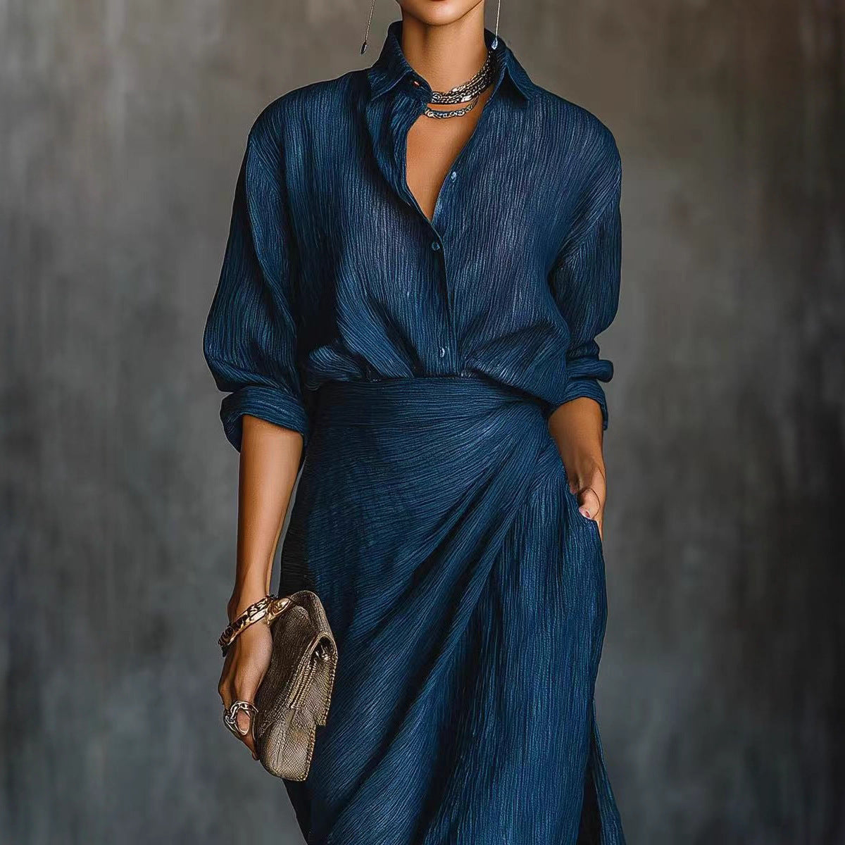 Women's Autumn Elegant Graceful Sexy Solid Color Irregular Pleated Dress Dresses