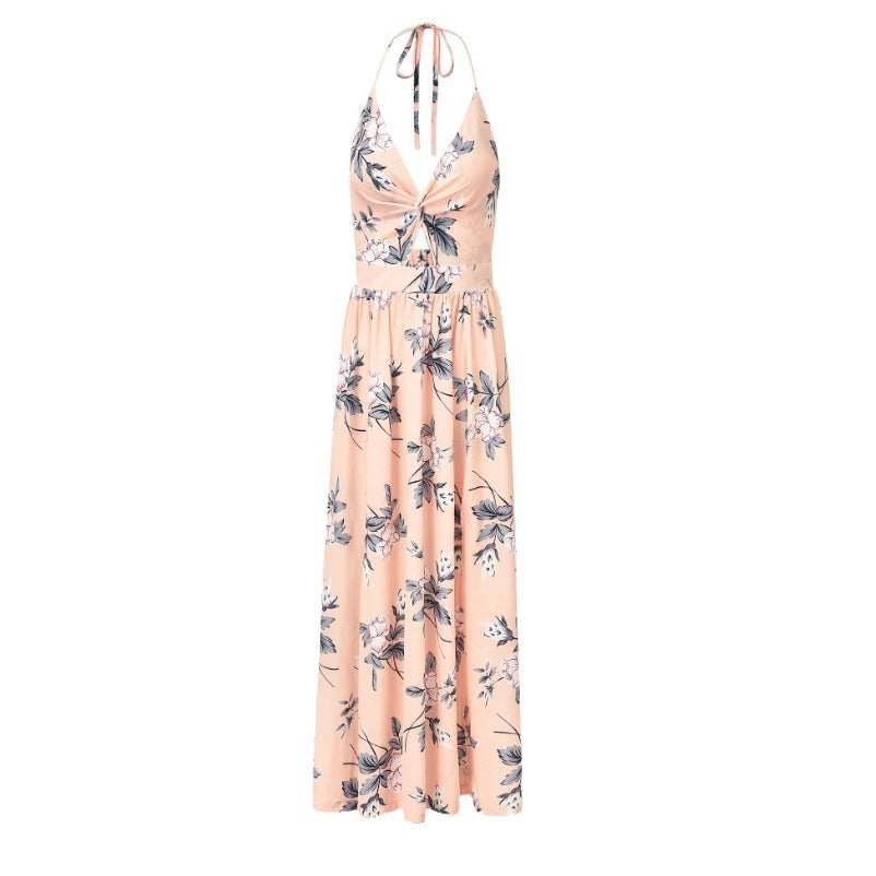 Women's Chiffon Sexy Sling Printed Bohemian Seaside Dress