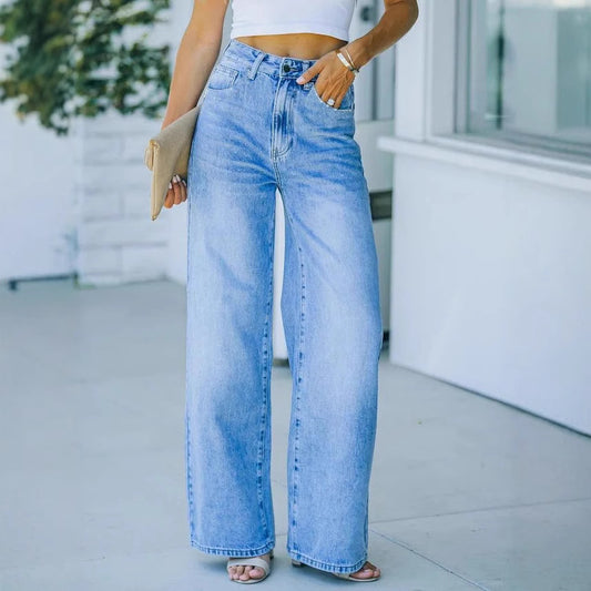 Women's Casual Solid Color Home Wide Leg Vintage Jeans