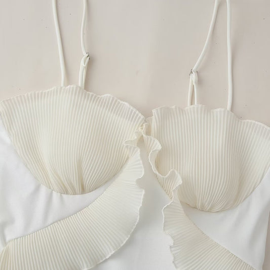 Women's Summer Pleated Ruffled Patchwork Slit Suspender Dresses