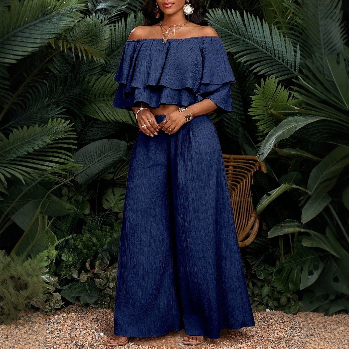 Ruffled High Waist Wide Leg Two-piece Shorts