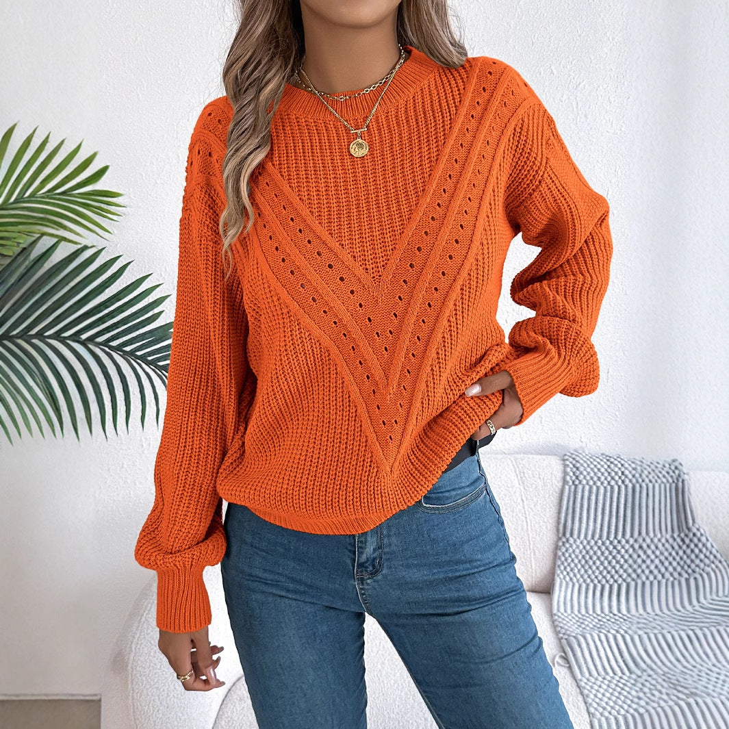 Women's Clearance Casual Solid Color V-shaped Lantern Sleeve Sweater