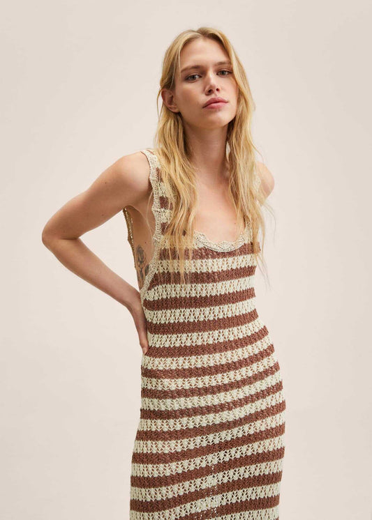 Summer Sleeveless Striped Knitted Backless Dress Dresses