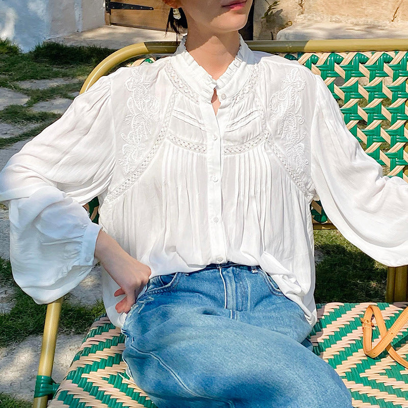 Women's Autumn French Style White Shirt Long Blouses