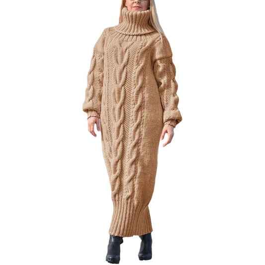 Women's Long High Collar Loose Twist Solid Knitwear