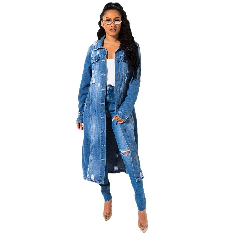 Women's Denim Trench For Spring Fashion Vintage Coats