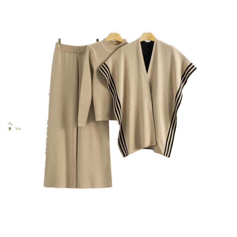 Women's Shawl Outer Match Waistcoat Knitted Three-piece Fashion Casual Suit