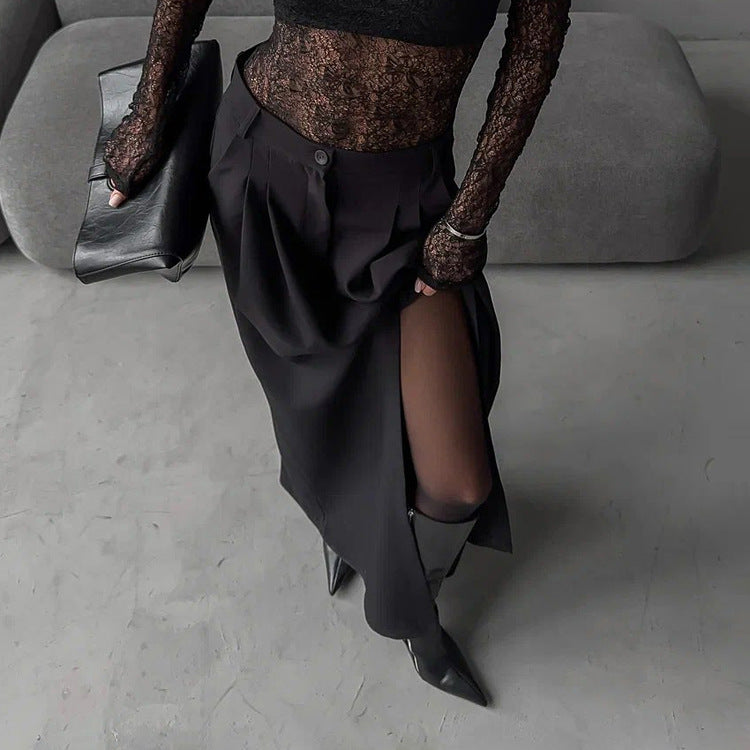 Women's Elegant High-grade Slit Black Long Fashionable Skirts