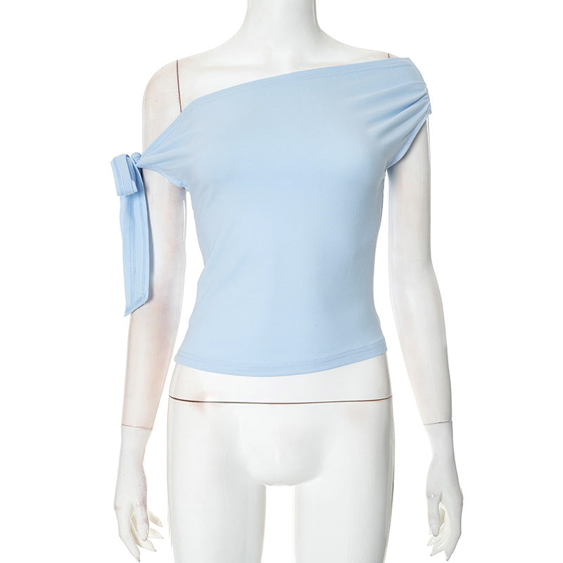 Women's Summer Pleated Backless Twisted Asymmetric T-shirt Blouses