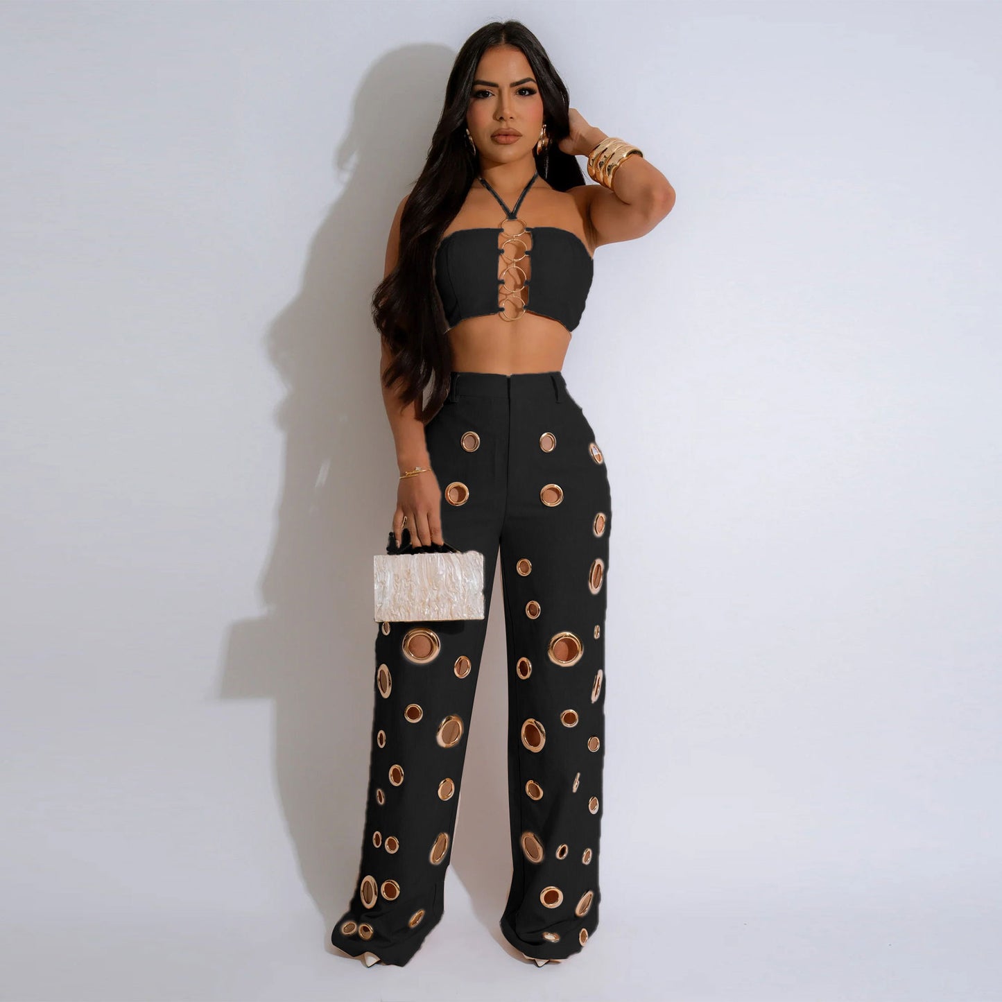 Sexy Hole Slim Fit Two-piece Nightclub Suits