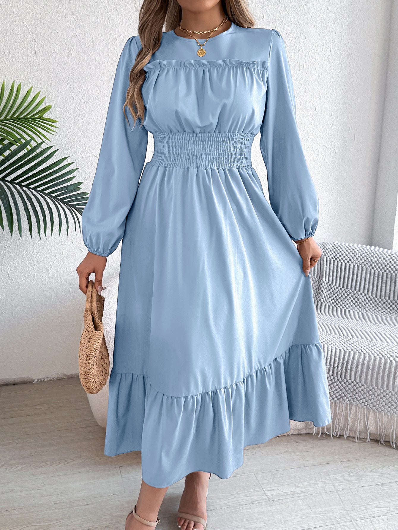 Women's Solid Color Elegant Wooden Ear Cinched Pleated Clothing