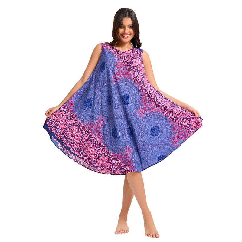 Bohemian Loose Casual Noil Poplin Beach Vacation Dress