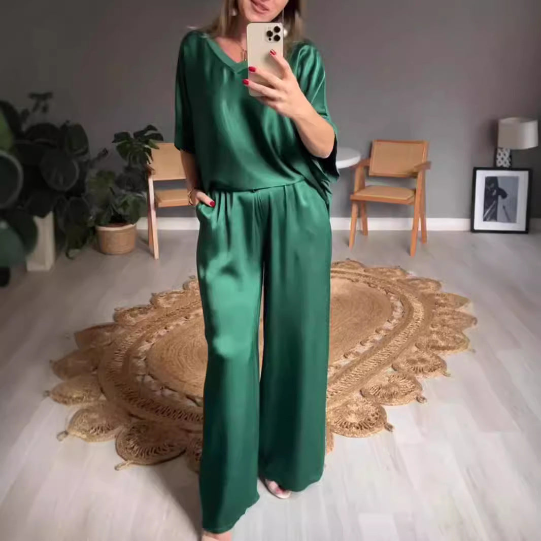Unique Women's Summer Solid Color Mercerizing Fashion Casual Suit