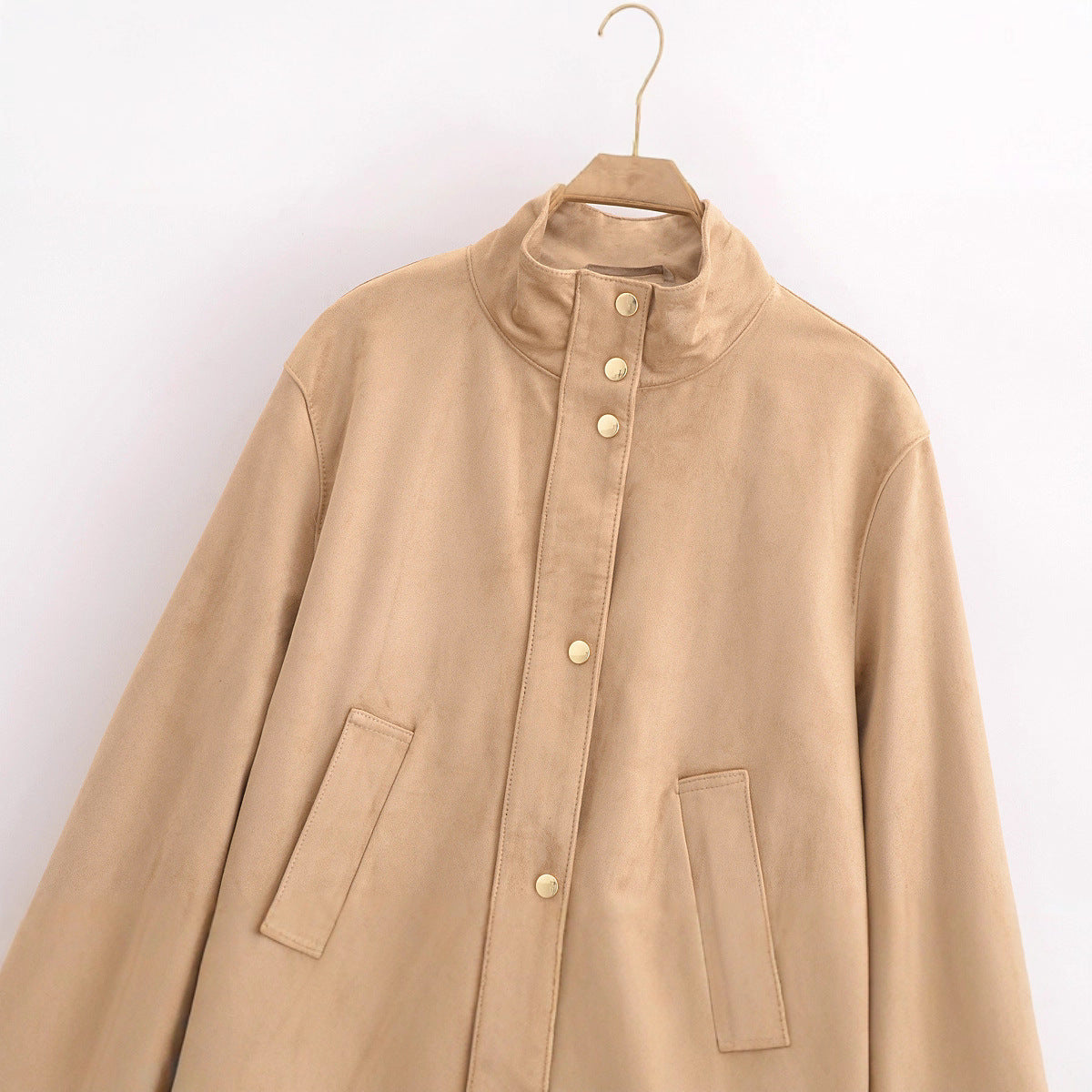 Women's Autumn Casual Stand Collar Suede Fabric Jackets