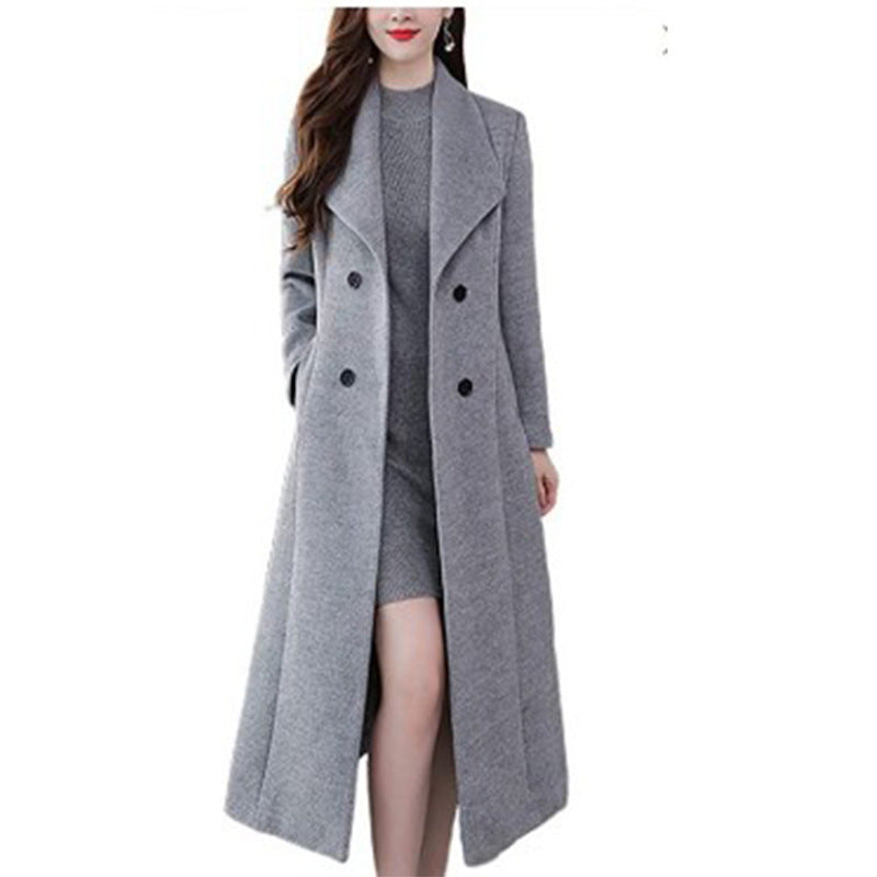 Woolen Thick Lapels Super Long Slim Coats