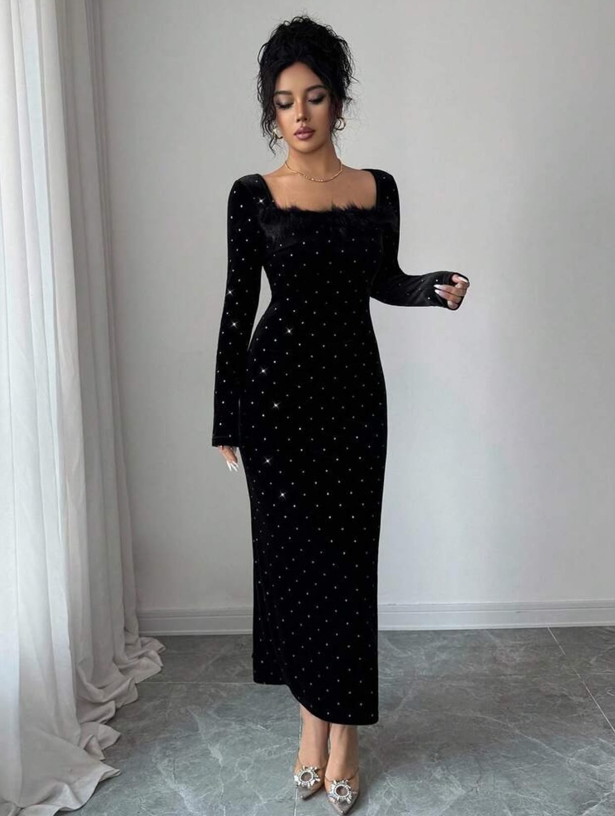 Women's Diamond Veet Cinched Slim Fit Long Dress