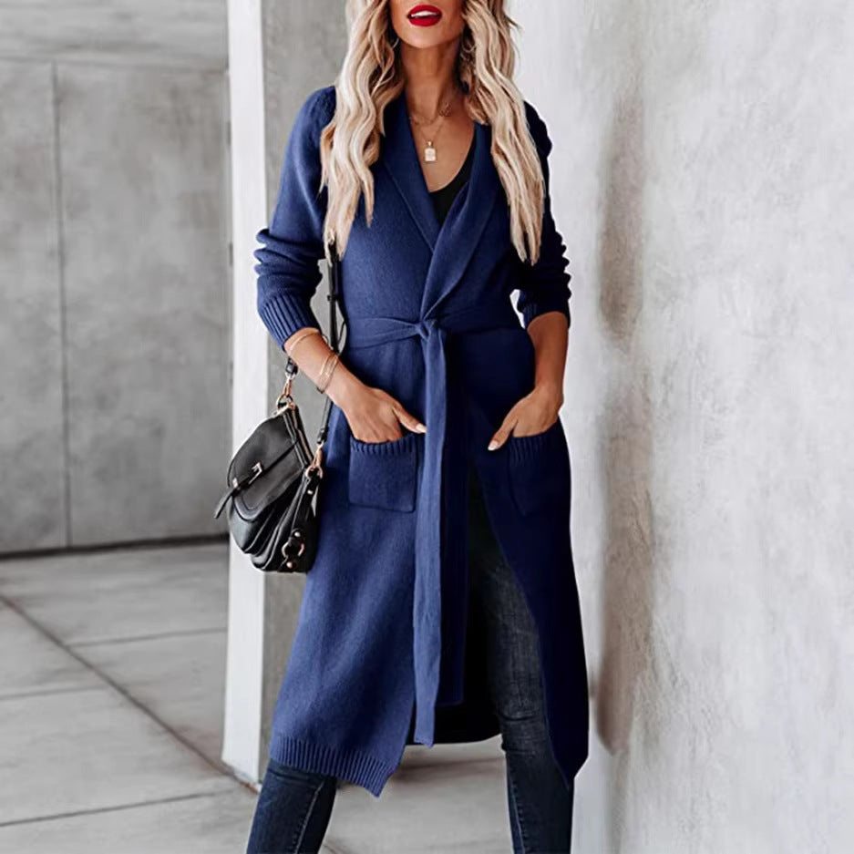 Charming Trendy Women's Mid-length Knitted Lapel Women's Sweater