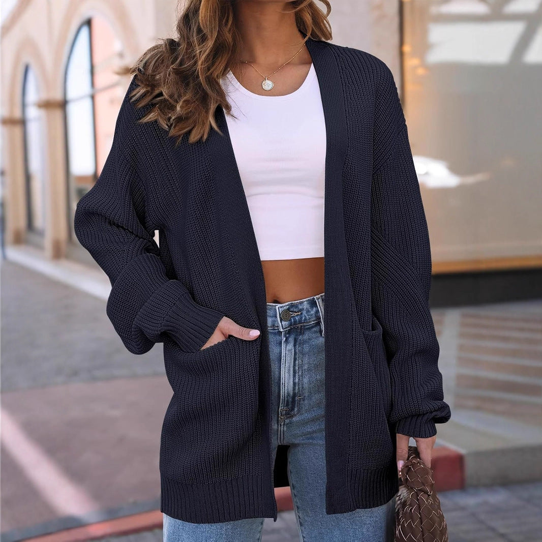 Women's Knitted With Pockets Fashionable Thick Needle Knitwear