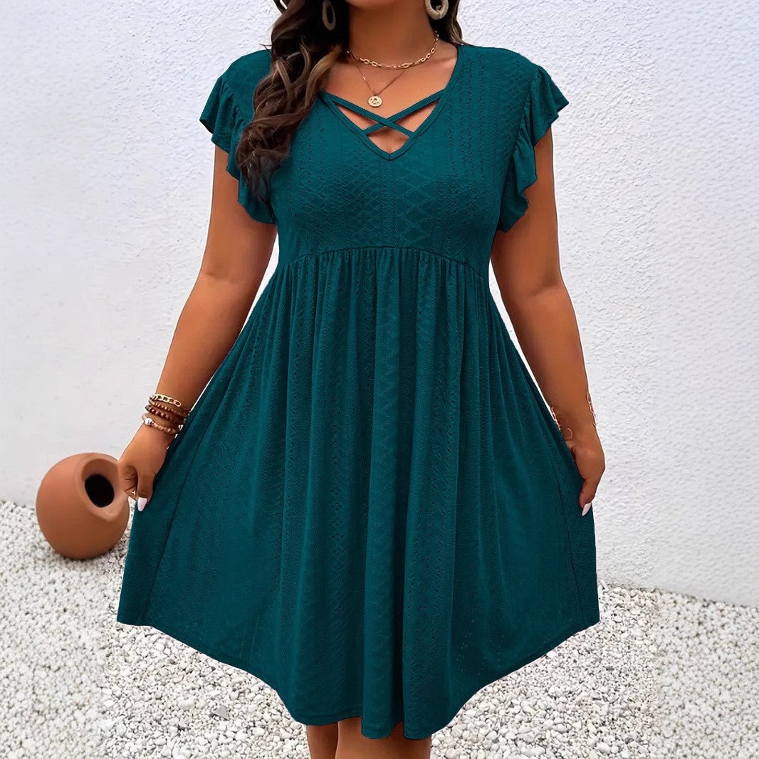 Women's Chic Holiday Solid Color Stitching Sleeve Dress