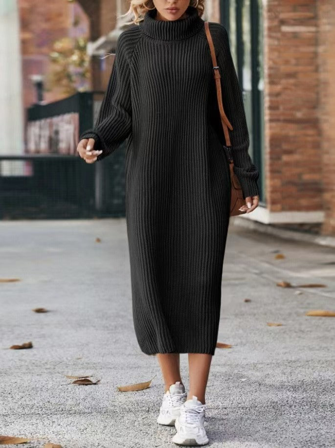 Women's Long Dress Loose Over Knee Turtleneck Knitting Sweaters