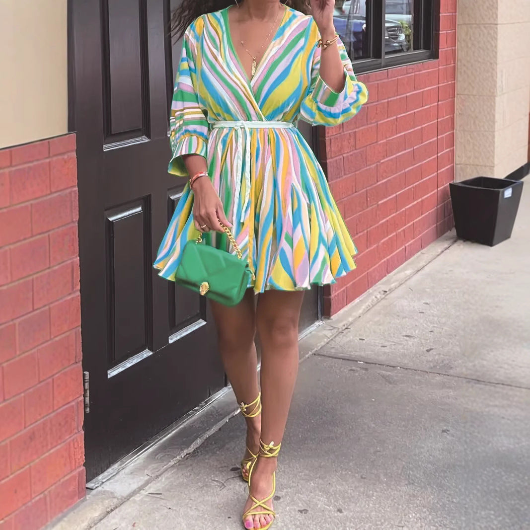 Women's With Belt Vibrant Casual A- Line Dress