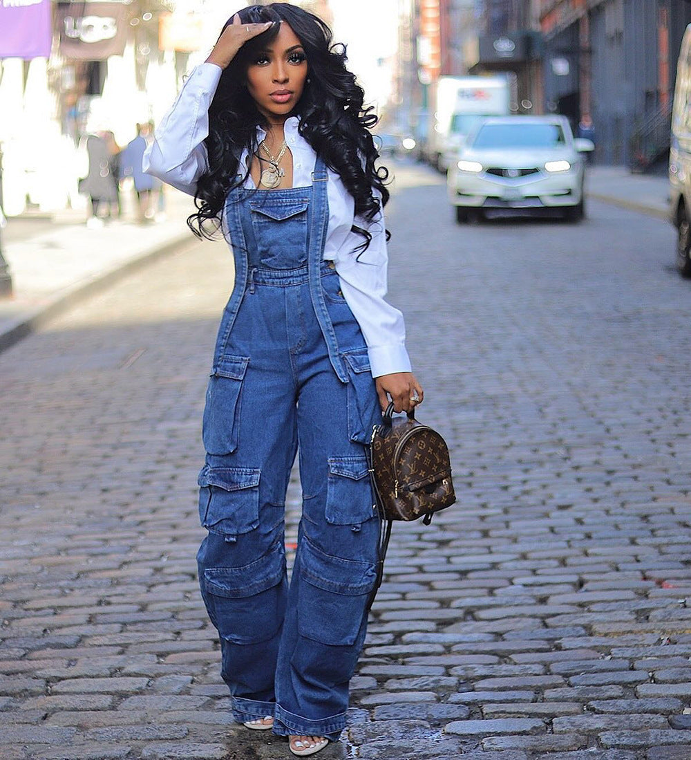 Women's Denim Suspenders Summer Street High Waist Jumpsuits