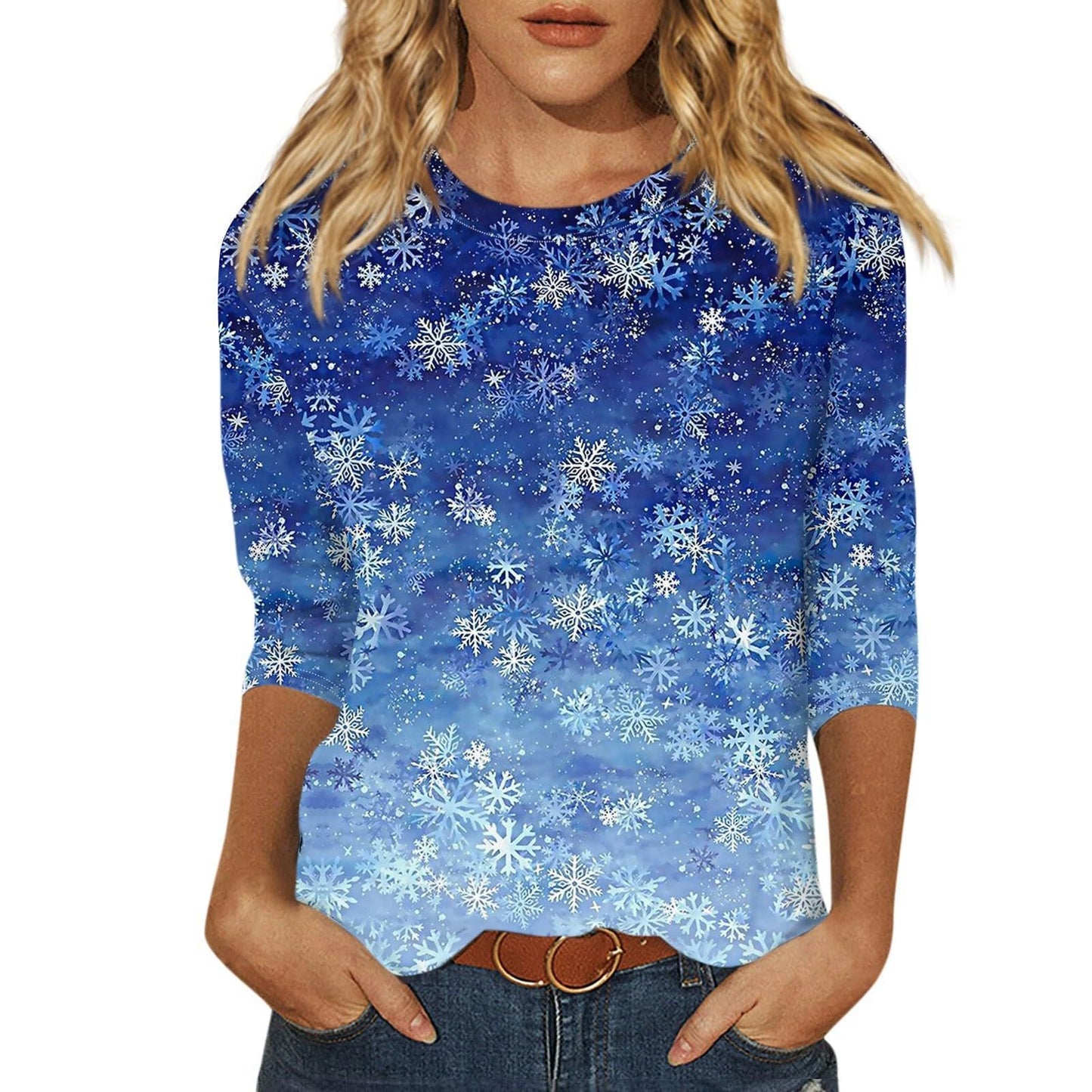 Women's Printed Solid Color Three-quarter Length Sleeve Blouses