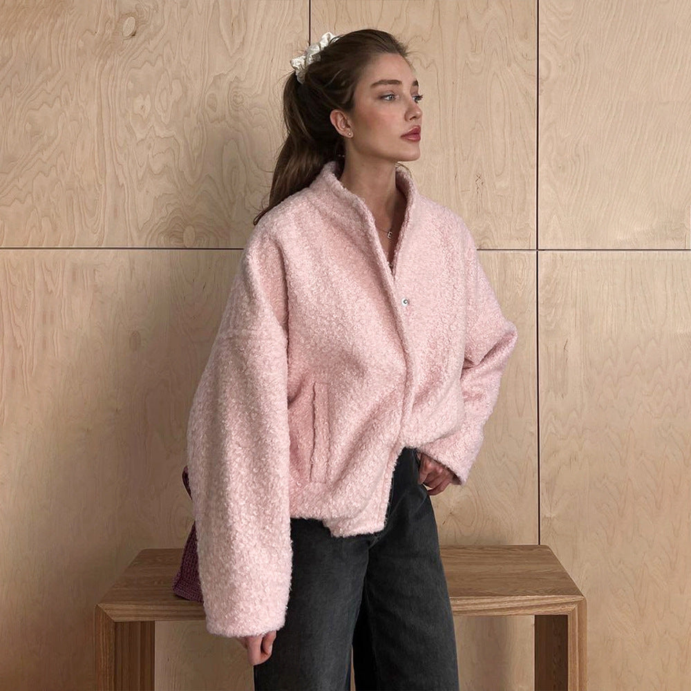Pink Winter Temperament Leisure Stand Collar Jackets