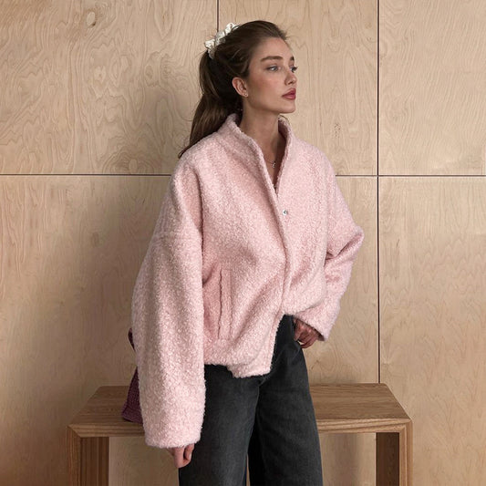 Pink Winter Temperament Leisure Stand Collar Jackets