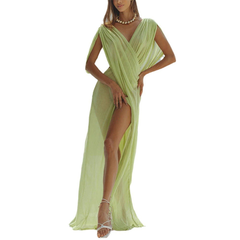 Women's Vacation Sexy See-through Sleeveless Dress Pure Dresses