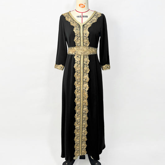 Women's Black Embroidered Lace Elegant Retro Dress Dresses