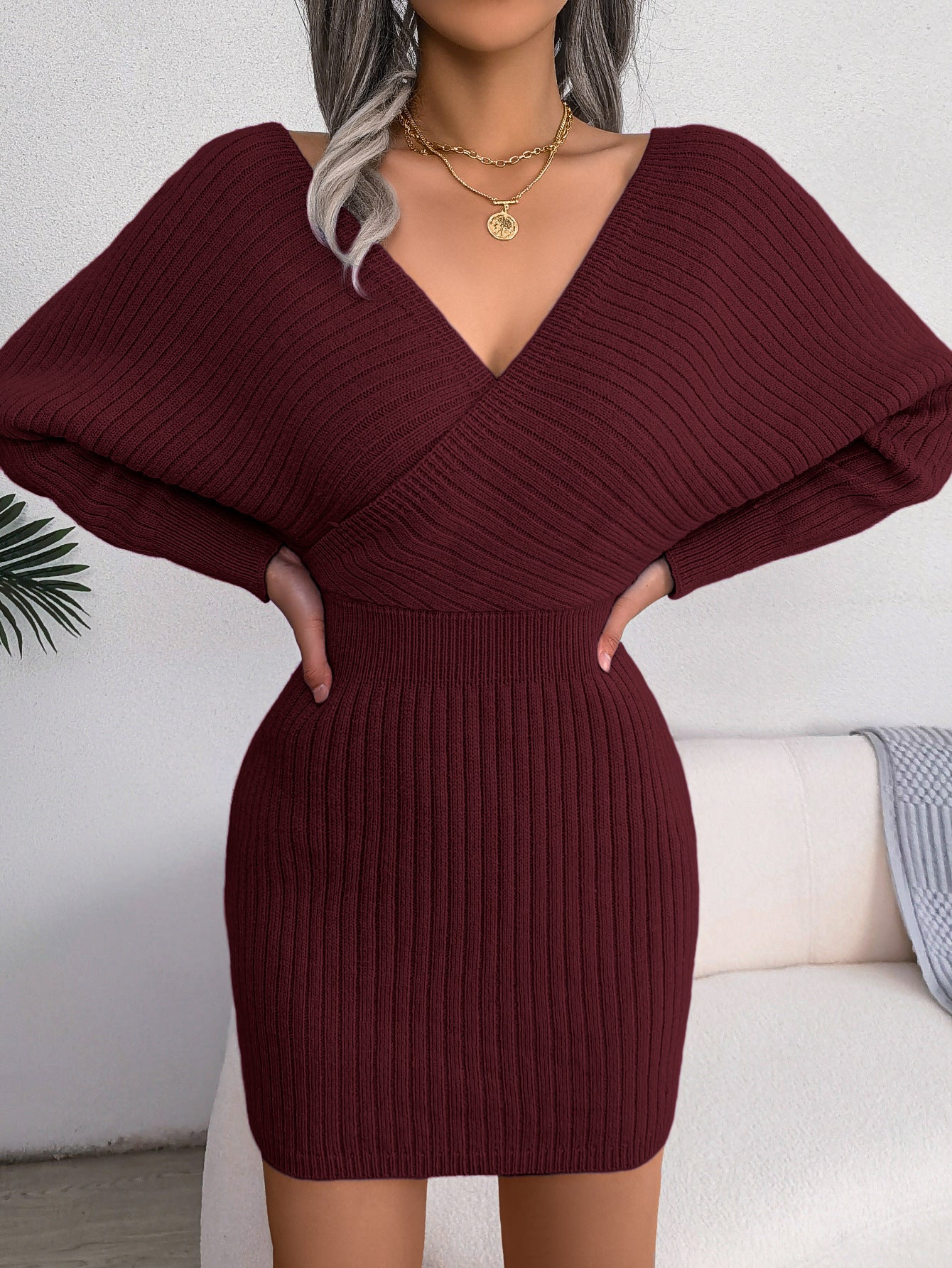 Women's Sexy Cross Bat Sheath Woolen Skirts