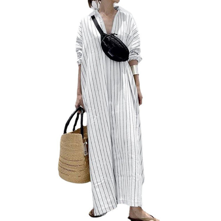 Lapel Collar Temperament Commute Striped Loose Cardigans
