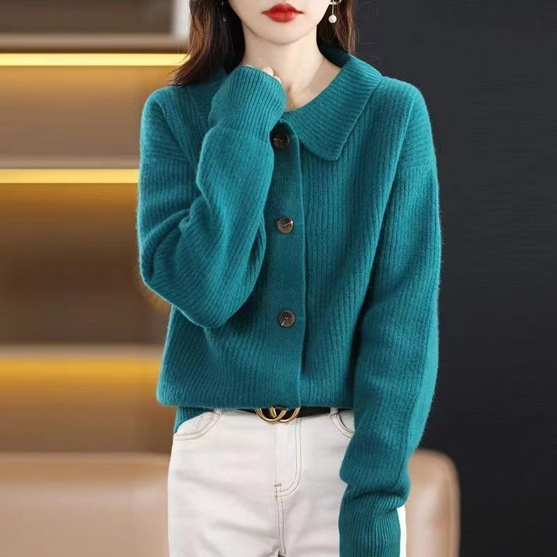 Women's Polo Collar Gentle Loose Lazy Style Thick Women's Sweater