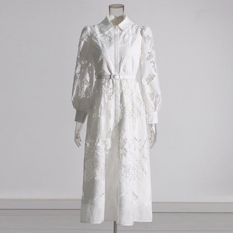 Women's Style Spring Lapel Long Lantern Sleeve Dresses