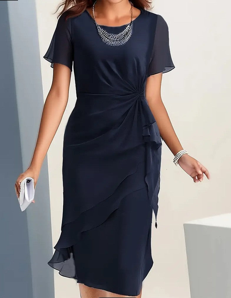 Summer Chiffon Patchwork Round Neck Sleeve Shorts