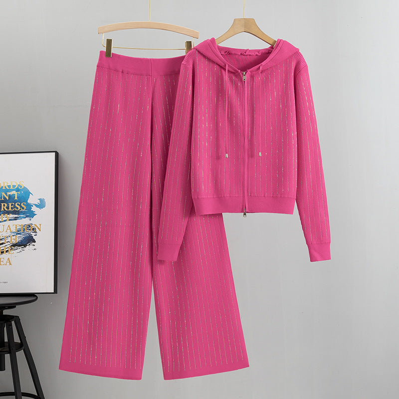 Women's Hooded Knit Two-piece Set Female Autumn Loose Hot Cardigans