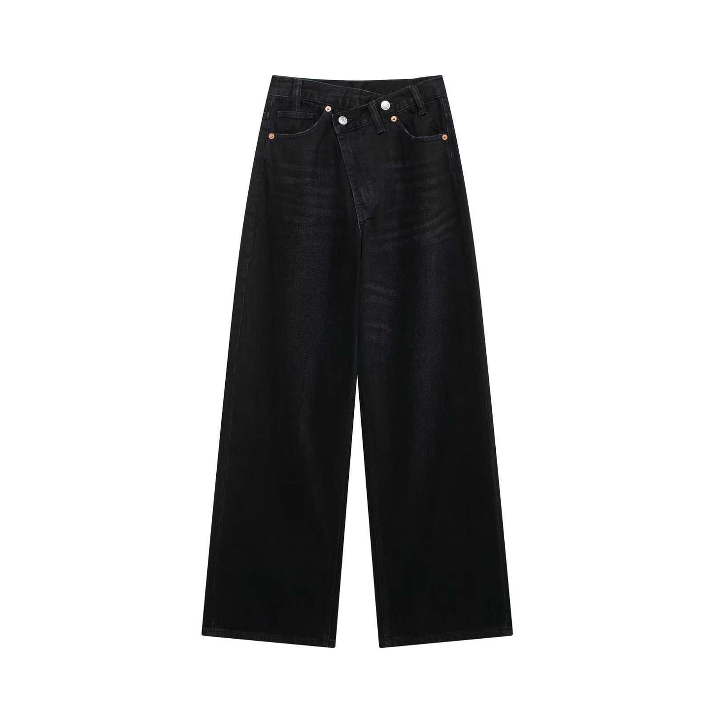 Women's Breasted Thin High Spring Wide Leg Personality Jeans