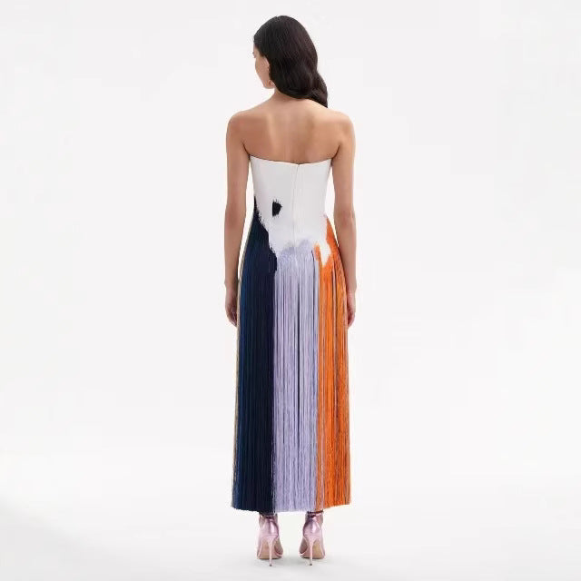 Women's Summer Holiday Tube Tassel Floral Print Slit Dress