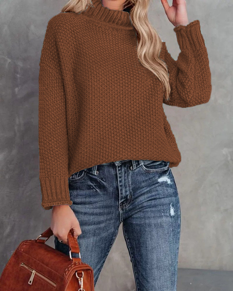 Women's Turtleneck Knitting Long Sleeve Hemming Women's Sweater