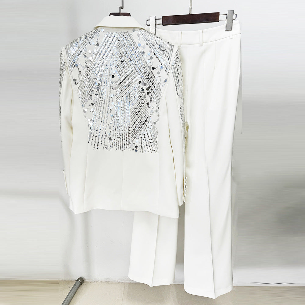 Nail Pearl Embroidery Sequins Two-piece Set Pants