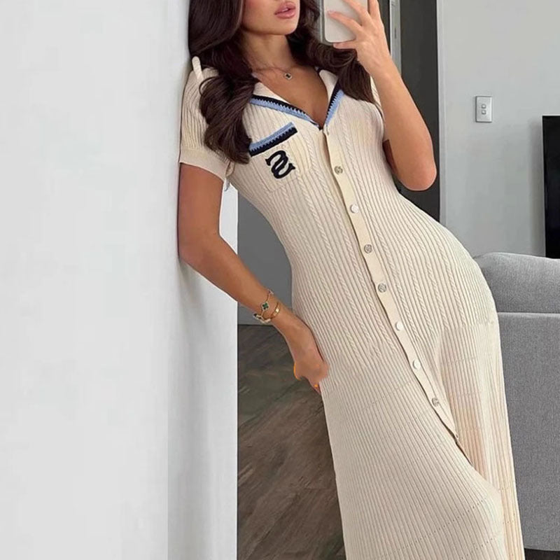 Classic Style Contrast Color Woolen Embroidered Collar Split Skirts