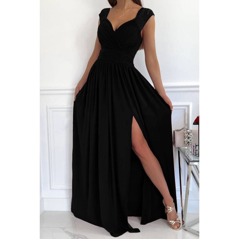 Women's Sleeveless Lace Backless Slit Hemline At Dress