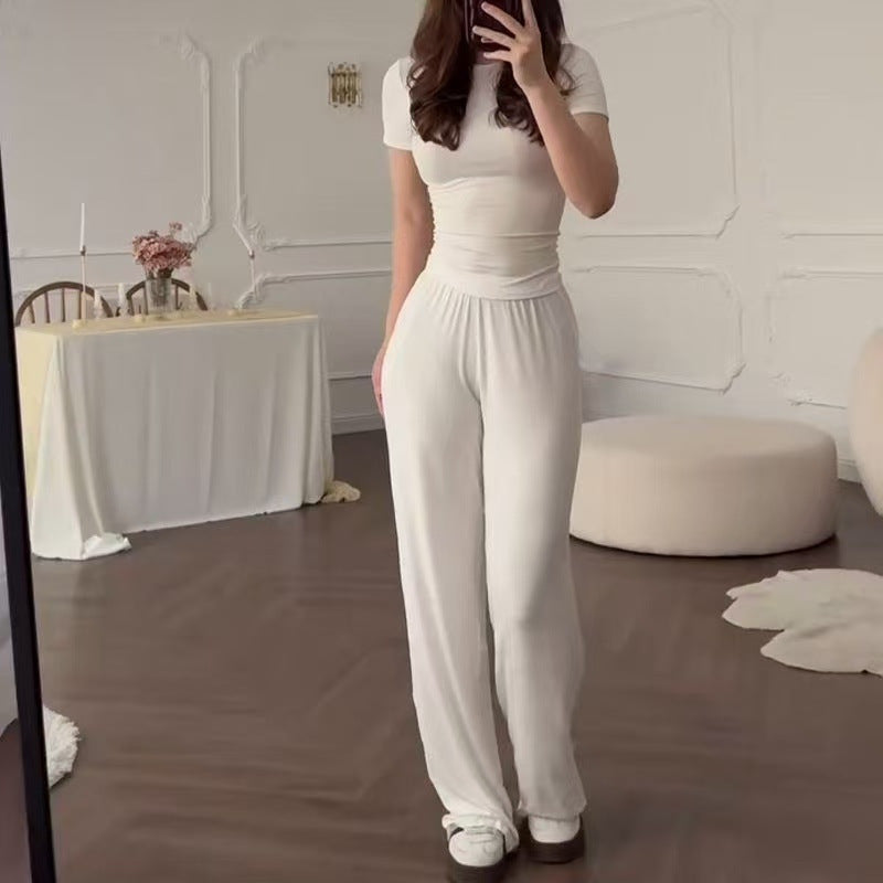 Women's Russian Knitting Short-sleeved T-shirt Trousers Two Suits