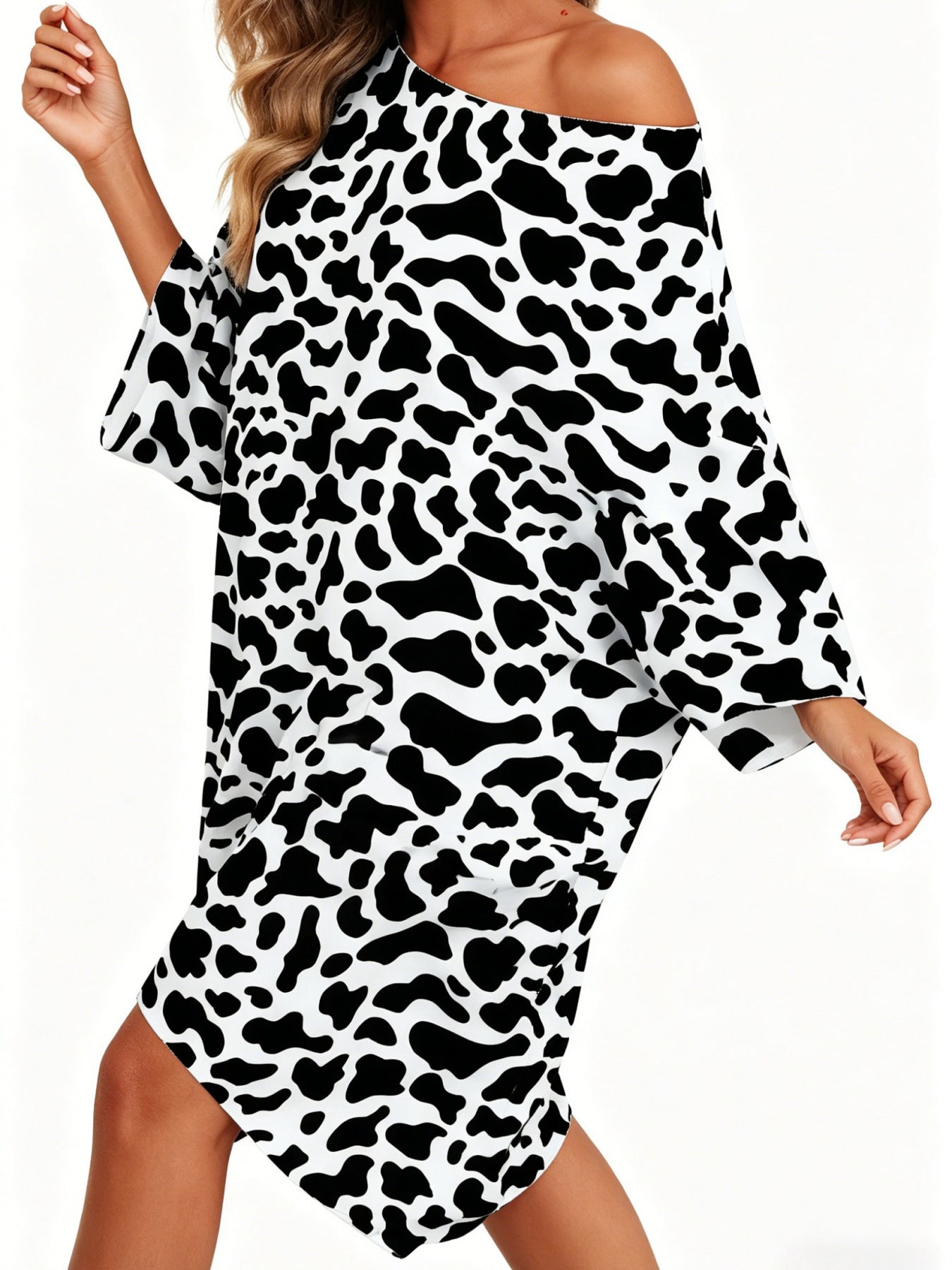Classic Women's Printed Casual Nightgown Shawl Dress