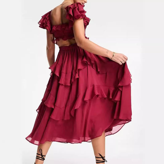 Dress Holiday Lace Backless Cake Ruffled Dresses