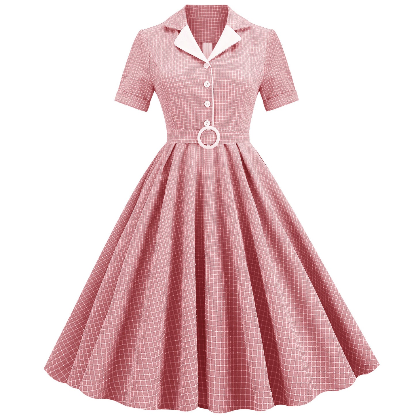 Women's Plaid Slim Fit Large Swing Midi Dresses
